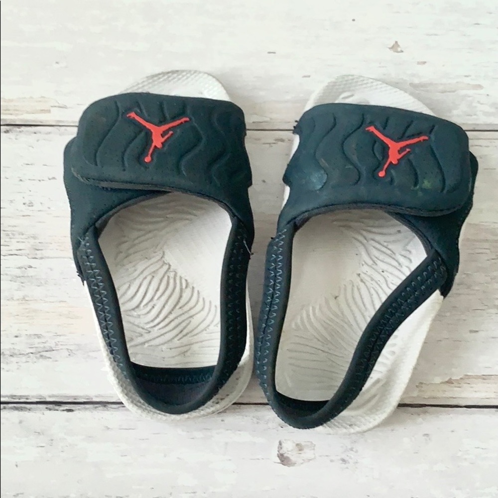 Baby Boys Nike Air Jordan Slides Size 6 Navy Blue White Elastic Strap